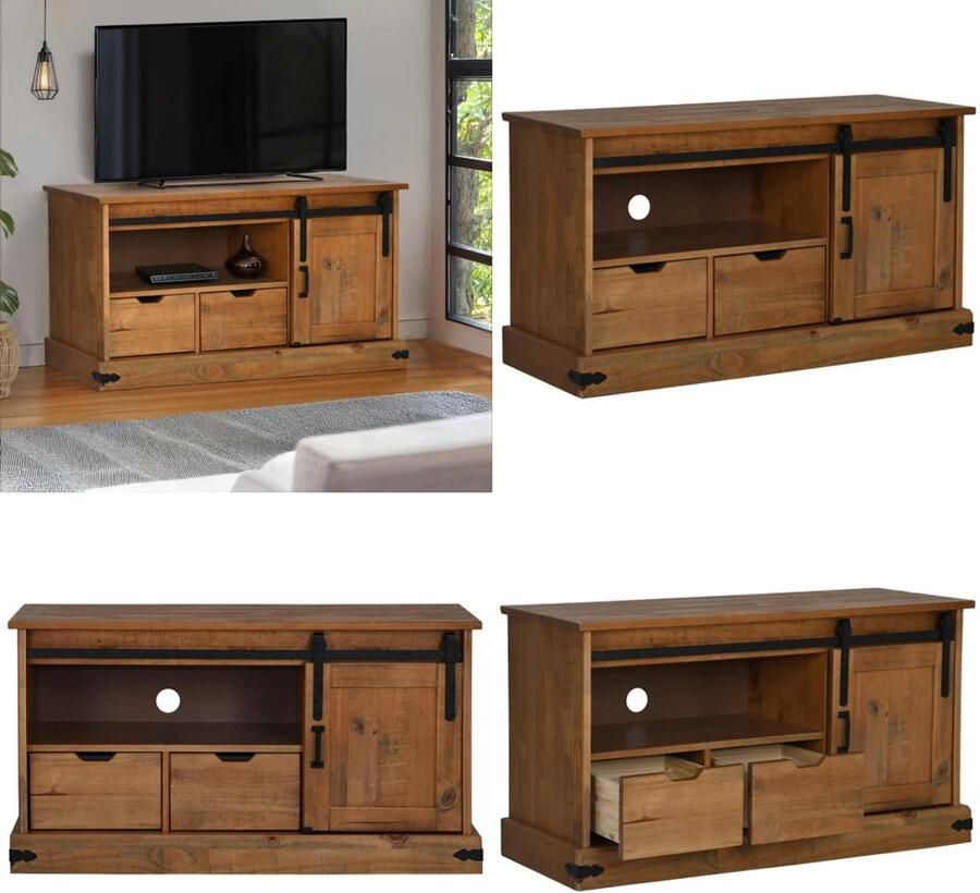 VidaXL Tv-meubel HALDEN met schuifdeur 110x40x60 cm massief hout Tv-kast Tv-kasten Tv-standaard Tv-dressoir