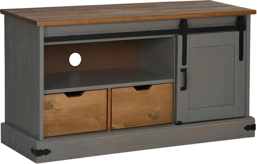 VidaXL Tv-meubel HALDEN met schuifdeur grijs 110x40x60 cm massief hout