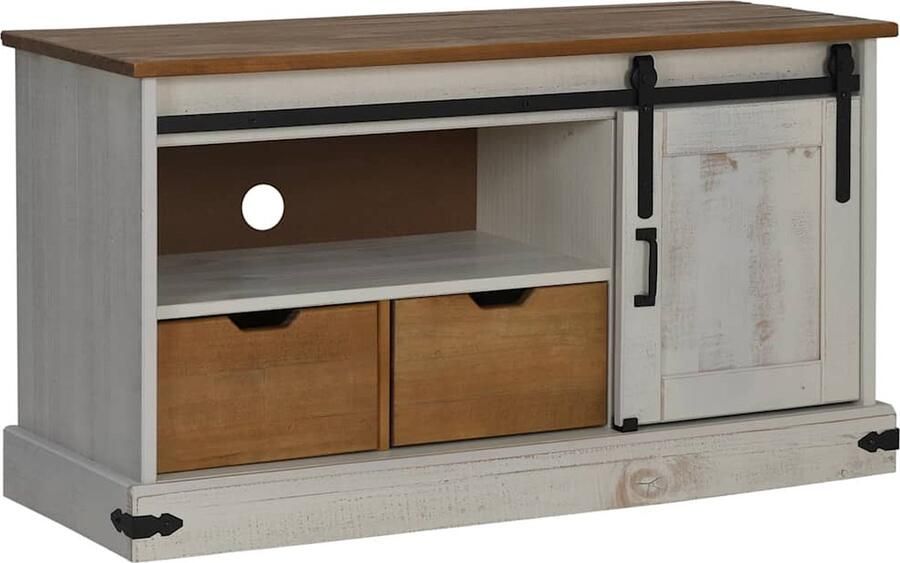 VidaXL Tv-meubel HALDEN met schuifdeur wit 110x40x60 cm massief hout