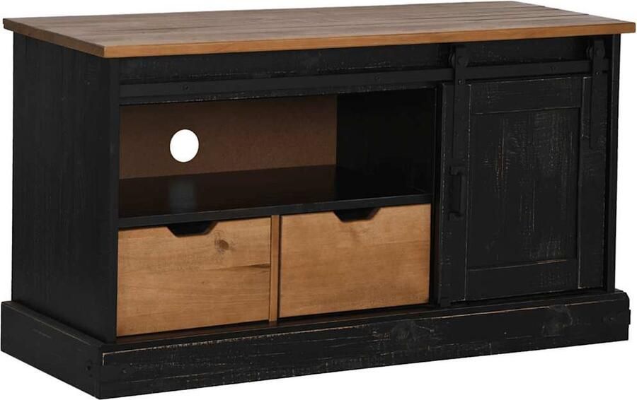 VidaXL Tv-meubel HALDEN met schuifdeur zwart 110x40x60 cm massief hout