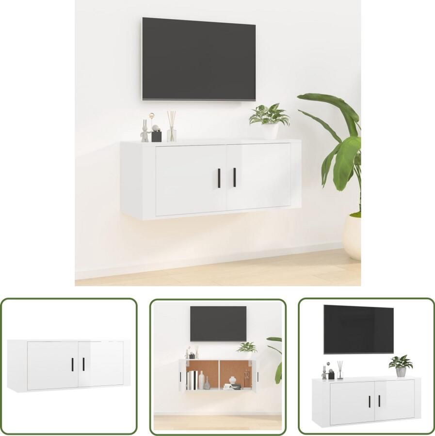 VidaXL Tv-meubel Hoogglans Wit 100x34 5x40 cm Televisieserie Wandtv Kast Tv Meubels Houten Tv Stand Witte Tv Kast Tv Unit