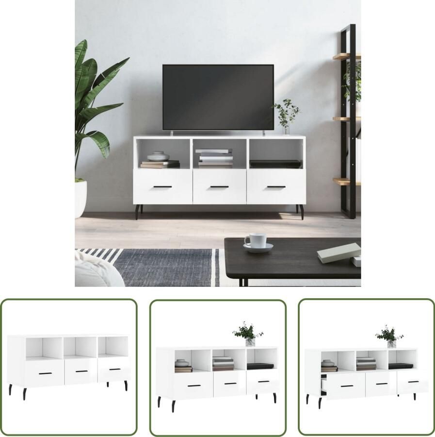 VidaXL Tv-meubel Hoogglans wit 102x36x50 cm Tv Meubel Kast Opbergkast Salontafel Woonkamerdecoratie Houten Tv Stand Witte Tv Tafel