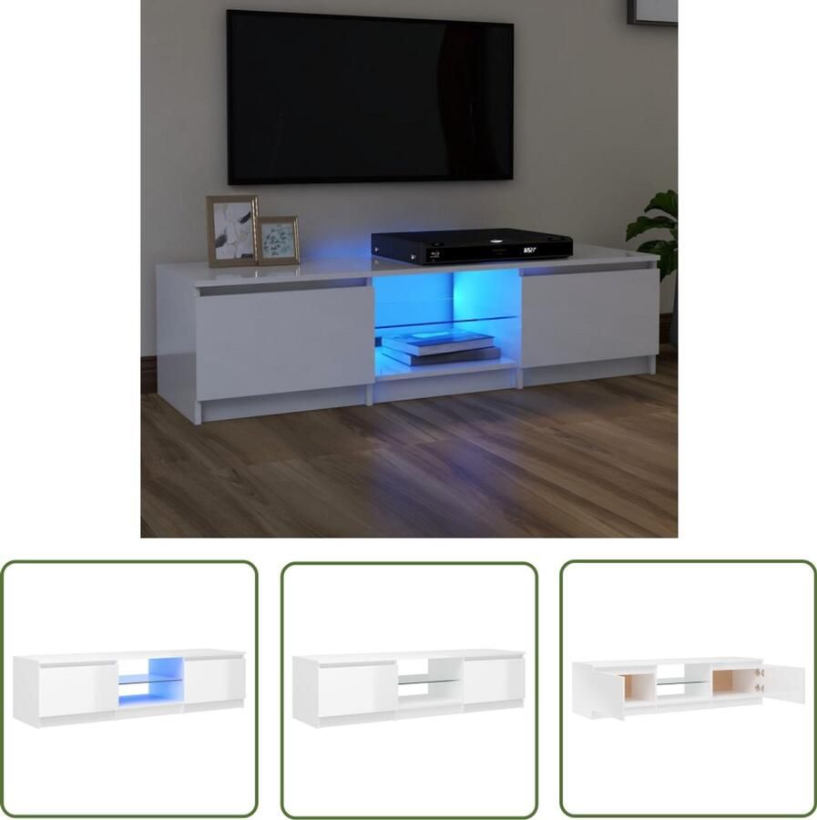 VidaXL Tv-meubel Hoogglans Wit 140x40x35 5 cm Tv-meubel Glad Wit Led Verlichting Houten Tv-stand Media Kast Salon Meubilair Living Room Furniture