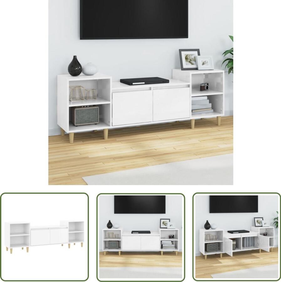VidaXL Tv-meubel Hoogglans Wit 160x35x55 cm Tv Meubel Kast Houten Tv Stand Witte Tv Kast Salontafel Woonkamerdecoratie