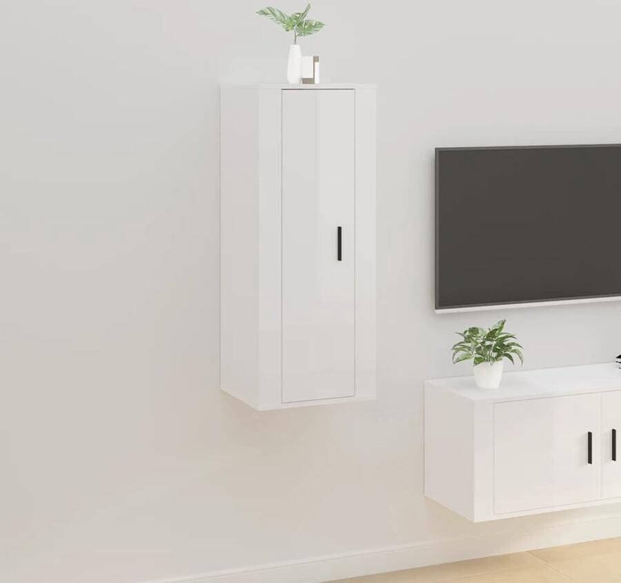 VidaXL Tv-meubel Hoogglans wit 40x34 5x100 cm Televisiescherm Wandmontage Tv Meubel Tv Stand Houten Meubels Witte Meubelen Livingroom Furniture - Foto 2