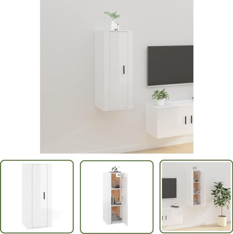 VidaXL Tv-meubel Hoogglans wit 40x34 5x100 cm Televisiescherm Wandmontage Tv Meubel Tv Stand Houten Meubels Witte Meubelen Livingroom Furniture