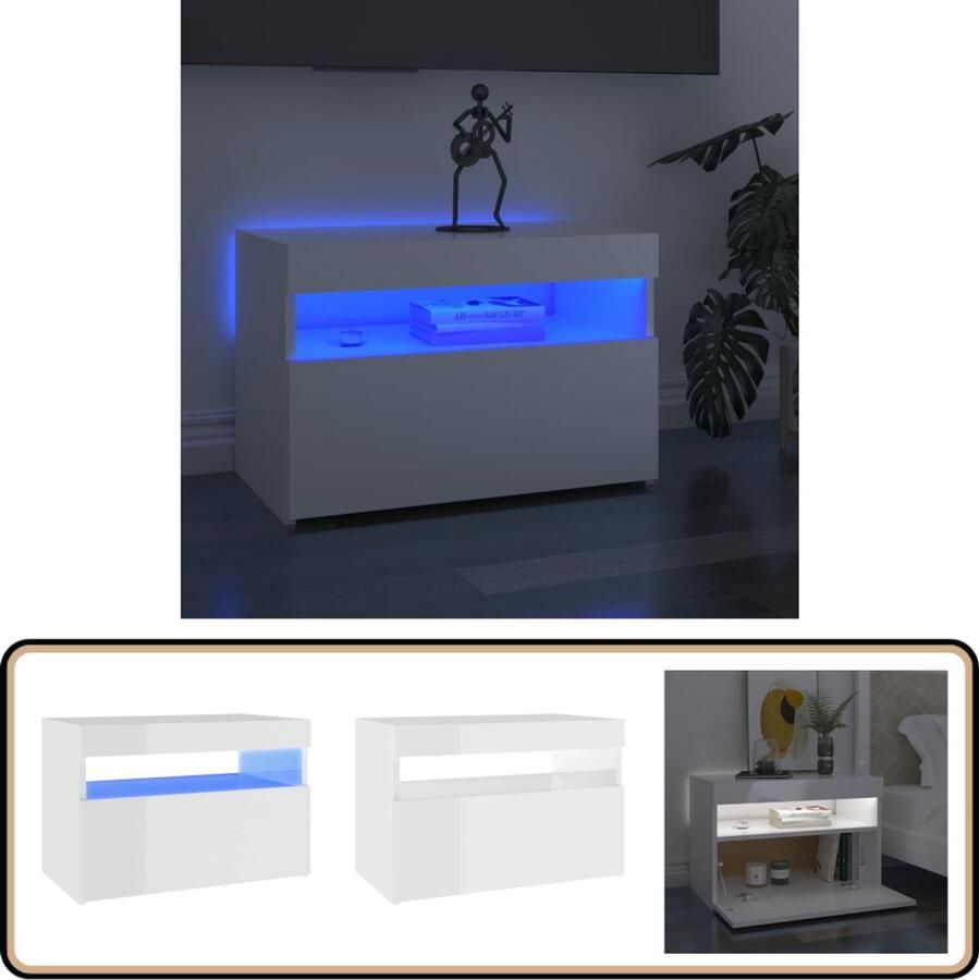 VidaXL Tv-meubel Hoogglans wit LED-verlichting 60 cm Tv-meubel LED-verlichting Houten Tv-stand Witte Tv-kast Modern Tv-meubel Media Kast Entertainment Center Salon Meubilair Woonkamer Decoratie