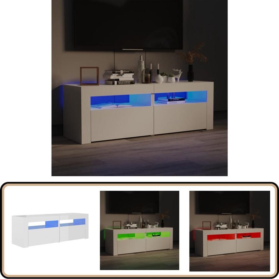 VidaXL Tv-meubel Hoogglans wit RGB LED 120 cm Tv-meubel Houten Tv-meubel Led Tv-meubel Rgb Led Tv-meubel Witte Tv-meubel