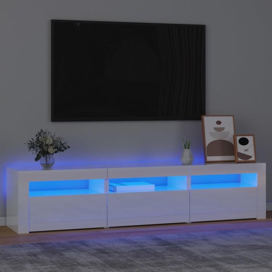 VidaXL Tv-meubel Hoogglans Wit RGB LED 180x35x40 cm TV Meubel Tv Kast Led Tv Meubel Witte Tv Kast Houten Tv Kast