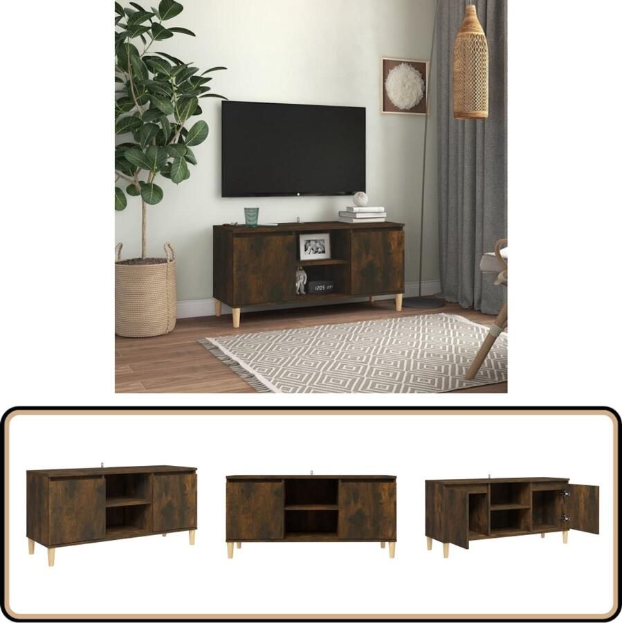 VidaXL Tv-meubel Hout 103 5x35x50 cm Gerookt Eiken Tv-meubel Scandinavisch Design Houten Poten Bruine Kleurstelling Bergruimte Kamerdecoratie Livingroom Furniture Salontafel Media Center