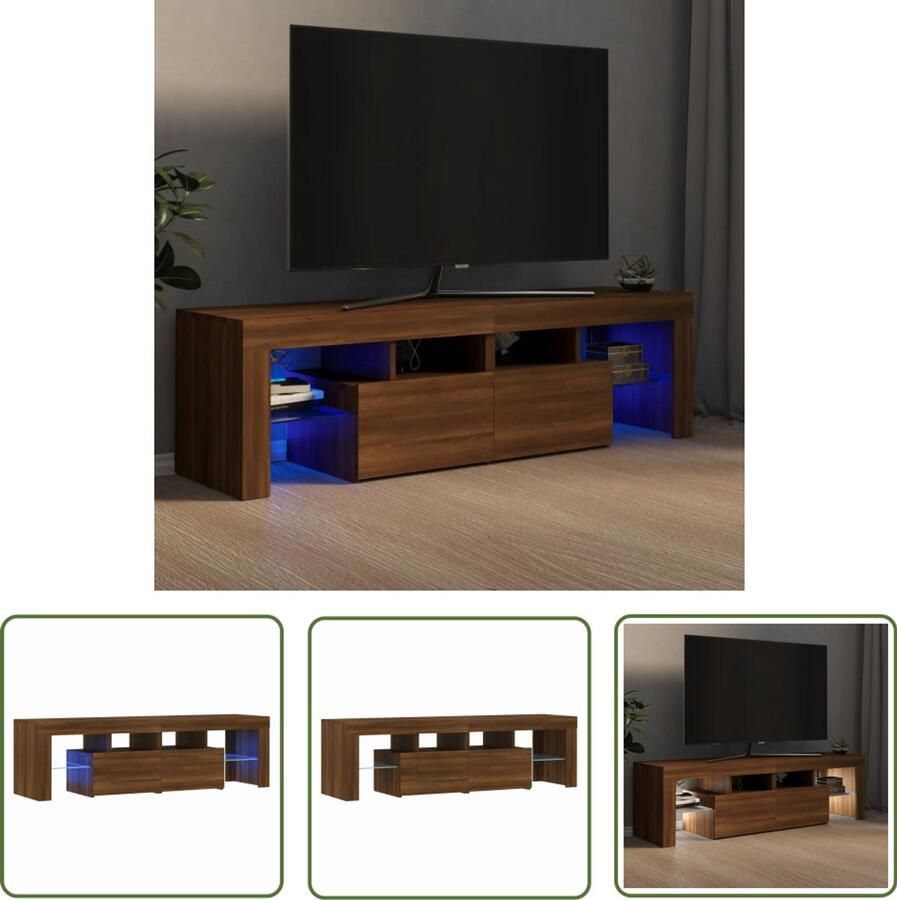 VidaXL Tv-meubel LED 140x36 5x40 cm Bruin Eiken TV Meubel Salontafel Houten Meubilair Led Verlichting Televisiescherm Entertainment Center Woonkamerdecoratie