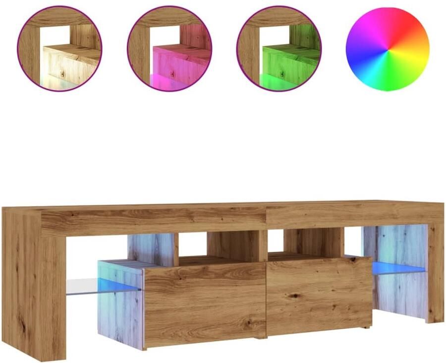VidaXL Tv-meubel LED 140x36 5x40 cm eikenhout Tv-meubel Salontafel Houten Tv-kast Led-verlichting Media Kast