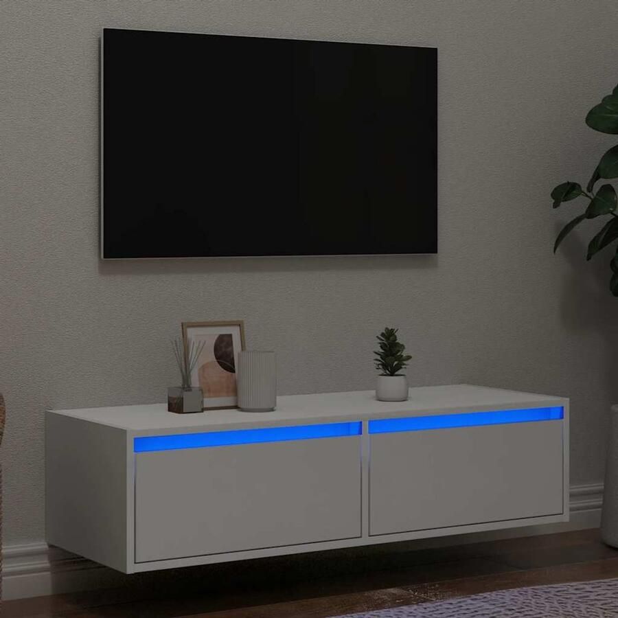 VidaXL Tv-meubel LED-verlichting 100x35 5x25 cm Wit Tv Meubel Tv Kast Led Verlichting Witte Tv Stand Salontafel