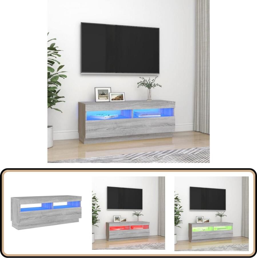 VidaXL Tv-meubel LED-verlichting 100x35x40 cm Grijs eiken Tv Meubel Tv Kast Led Tv Meubelen Houten Tv Kast Grijze Tv Kast