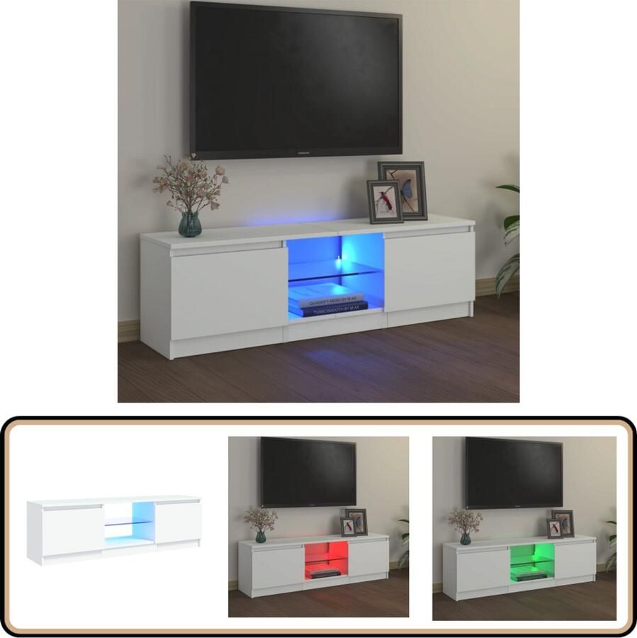 VidaXL Tv-meubel LED-verlichting 120x30x35 5 cm Tv-meubel Led-verlichting Rgb Houten Tv-stand Witte Tv-kast Houten Meubilair Woonkamerinrichting Entertainment Center Media Opbergkast Modern Tv-meubel