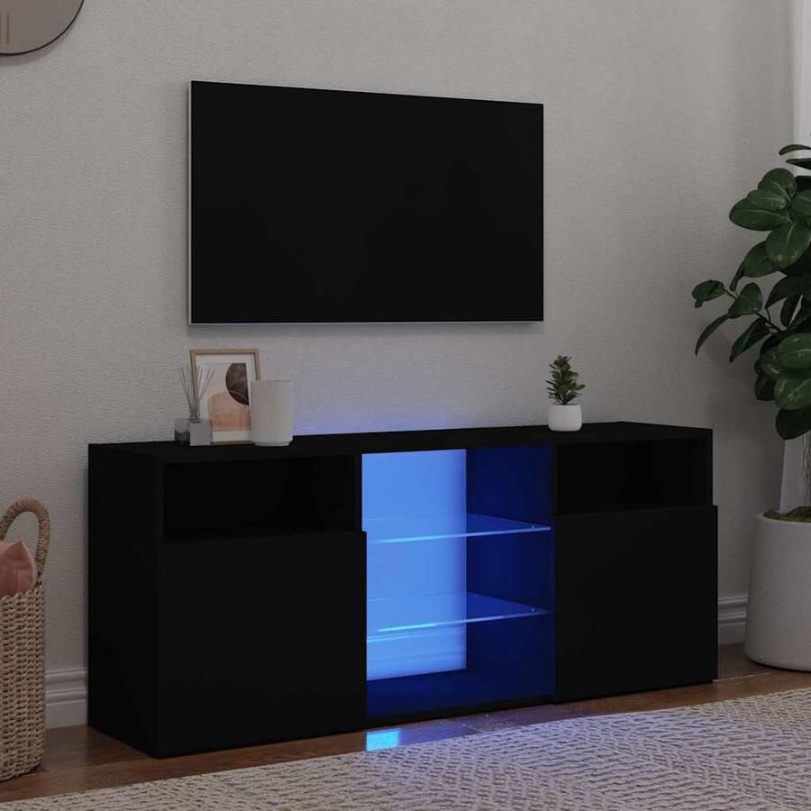 VidaXL Tv-meubel LED-verlichting 120x30x50 cm TV-meubel LED-verlichting Zwarte TV-stand Houten TV-meubel Modern TV-meubel Media Kast Entertainment Center - Foto 2