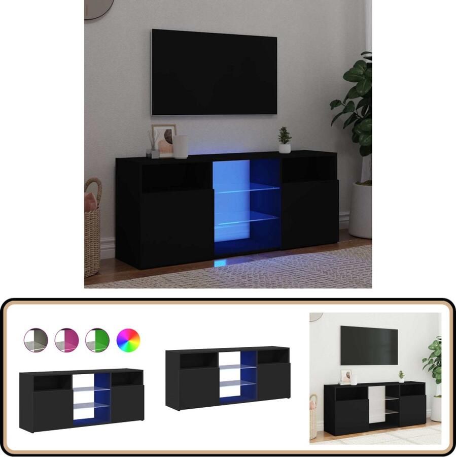 VidaXL Tv-meubel LED-verlichting 120x30x50 cm TV-meubel LED-verlichting Zwarte TV-stand Houten TV-meubel Modern TV-meubel Media Kast Entertainment Center