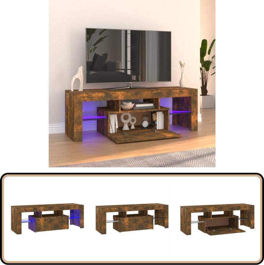 VidaXL Tv-meubel LED-verlichting 120x35x40cm Eik Tv Meubel Tv Kasten Led Tv Meubelen Rgb Led Verlichting Houten Tv Kast