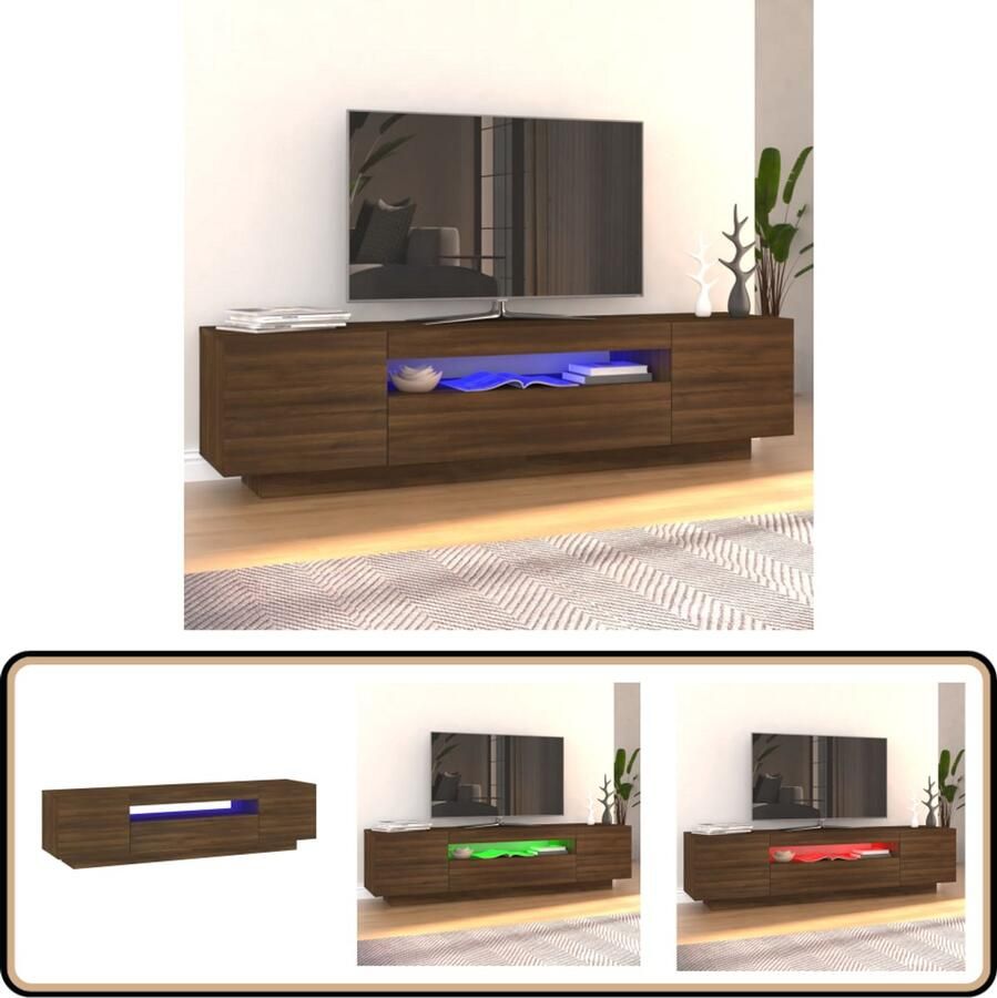 VidaXL Tv-meubel LED-verlichting 160x35x40 cm Eik Tv Meubel Led Tv Meubilair Houten Tv Kast Bruine Tv Kast Tv Stand Media Kast Salontafel