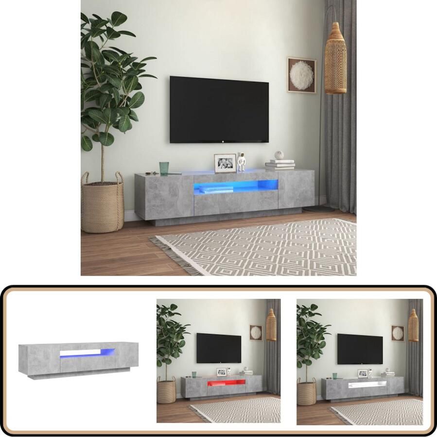 VidaXL Tv-meubel LED-verlichting 160x35x40 cm Grijs Tv Meubels Beton Grijs Led Verlichting Houten Tv Stand Houten Salontafel Media Kast