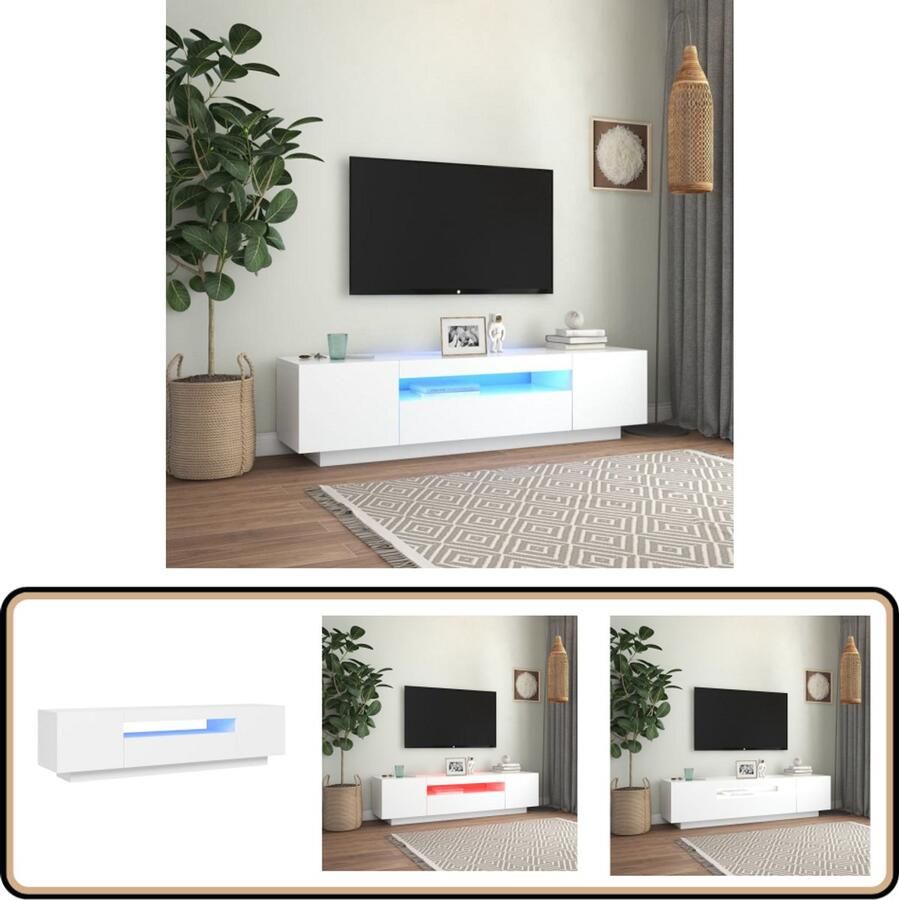 VidaXL Tv-meubel LED-verlichting 160x35x40 cm Wit TV-meubel Houten Meubilair Led Verlichting Salontafel Entertainment Center Media Kast Living Room Furniture