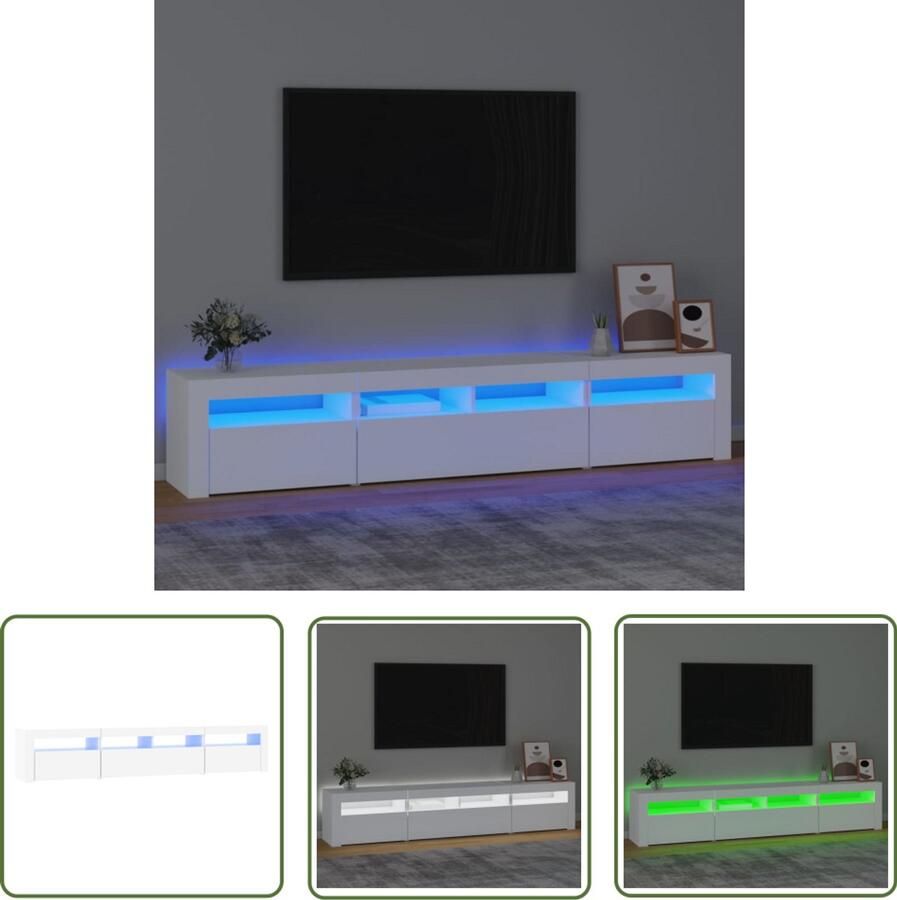 VidaXL Tv-meubel LED-verlichting 210x35x40 cm Wit TV Meubel Tv Kast Led Tv Meubel Houten Tv Meubel Witte Tv Kast Rgb Led Licht - Foto 2