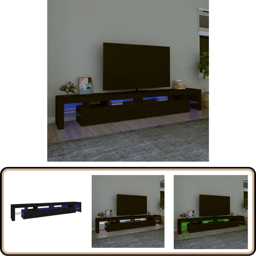 VidaXL Tv-meubel LED-verlichting 260 cm Zwart Tv Meubel Houten Tv Kast Led Tv Meubel Zwarte Tv Kast Tv Meubels