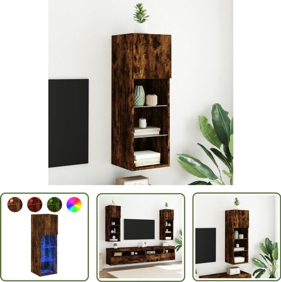 The Living Store Tv-meubel LED-verlichting 30 5x30x90 cm gerookt eikenkleurig Tv-meubel Led-verlichting Houten Tv-standaard Bruine Tv-bank Rustieke Tv-tafel