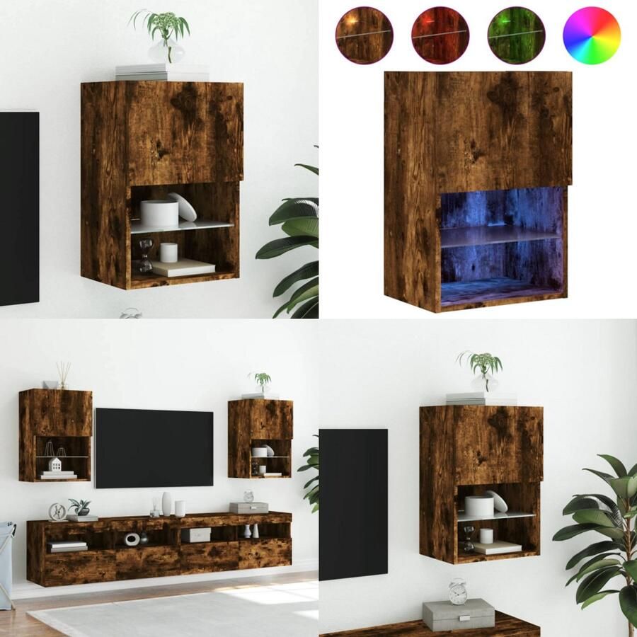 VidaXL Tv-meubel LED-verlichting 40 5x30x60 cm gerookt eikenkleurig Tv-meubel Tv-meubelen Tv Kast Opbergkast