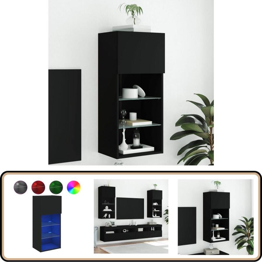 VidaXL Tv-meubel LED-verlichting 40 5x30x90 cm Zwart Tv Meubel Houten Tv Kast Led Tv Meubel Zwarte Tv Kast Salontafel
