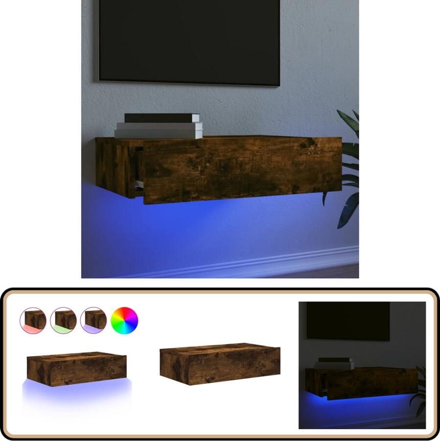 VidaXL Tv-meubel LED-verlichting 60 cm Gerookt eiken Tv Meubel Led Verlichting Bruine Tv Tafel Houten Tv Stand Opbergkast
