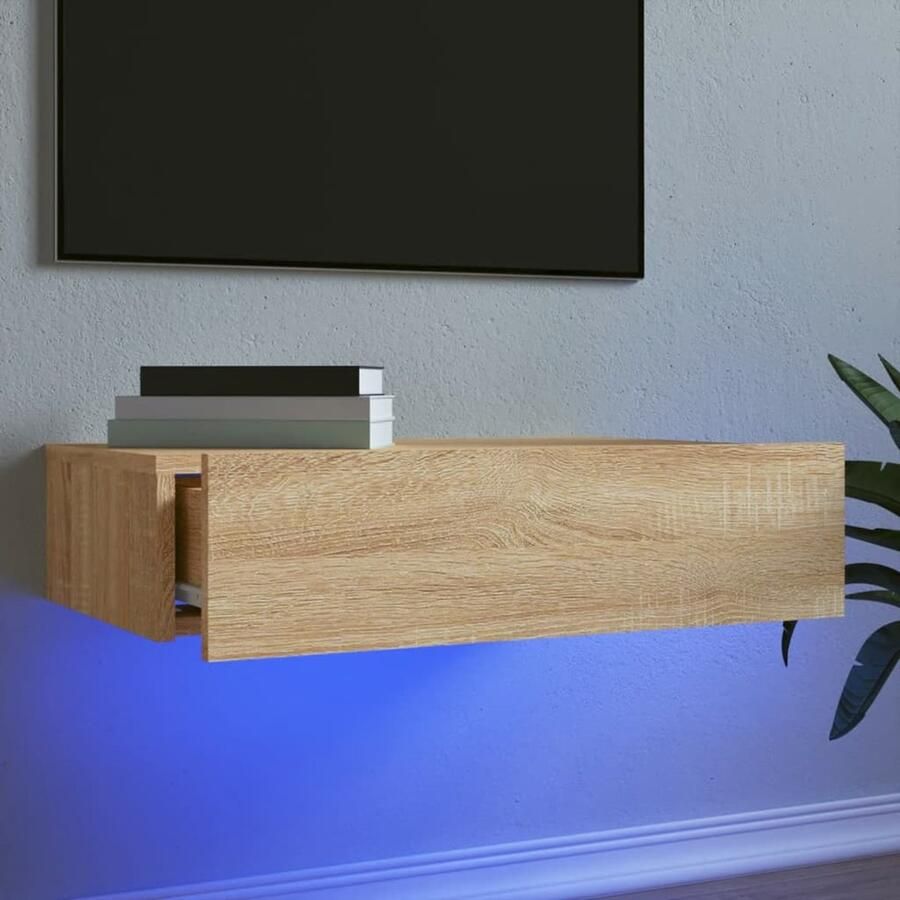VidaXL Tv-meubel LED-verlichting 60 cm Sonoma eiken Tv Meubel Salon Meubilair Led Tv Stand Houten Tv Tafel Sonomaplank Wit Tv Meubel - Foto 2