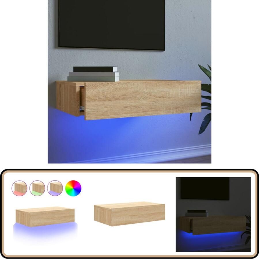 VidaXL Tv-meubel LED-verlichting 60 cm Sonoma eiken Tv Meubel Salon Meubilair Led Tv Stand Houten Tv Tafel Sonomaplank Wit Tv Meubel