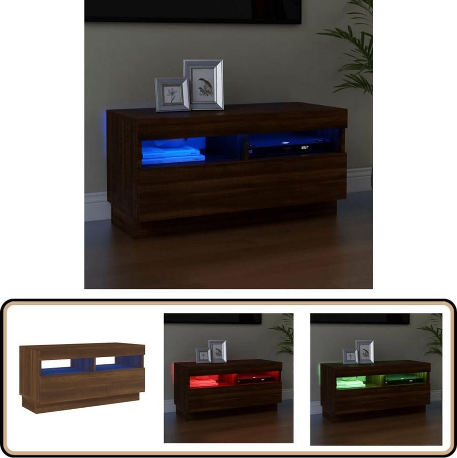 VidaXL Tv-meubel LED-verlichting 80x35x40 cm Bruin Eik Tv-meubel Bruine Eik Led Verlichting Houten Meubels Salontafel Livingroom Decor Modern Tv Stand