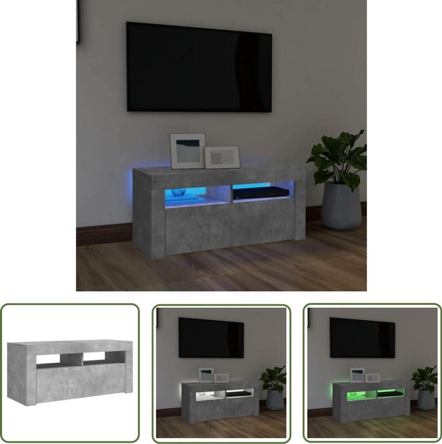 VidaXL Tv-meubel LED verlichting 90x35x40 cm Grijs Tv-meubel Led-verlichting Betongrijs Houten Tv-meubel Media Kast Salon Meubilair Woonkamer Decoratie