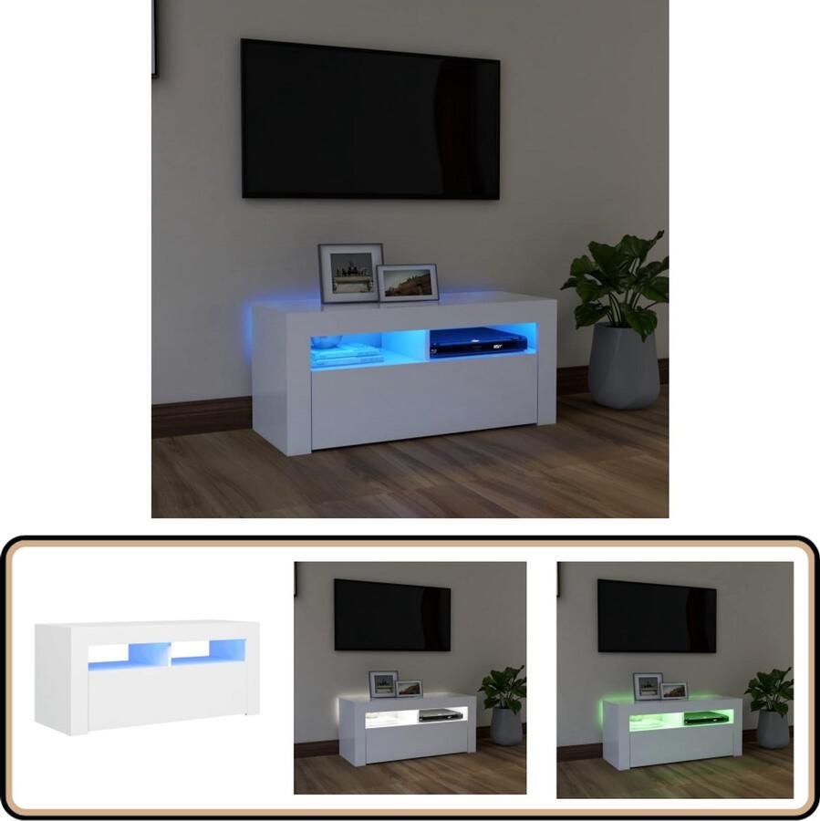 VidaXL Tv-meubel LED-verlichting 90x35x40 cm Wit TV-meubel Hfi-kast Led Verlichting Houten Meubilair Witte Meubelen Modern Tv-meubel Decoratief Tv-meubel Opbergkast Media Kast Entertainment Center