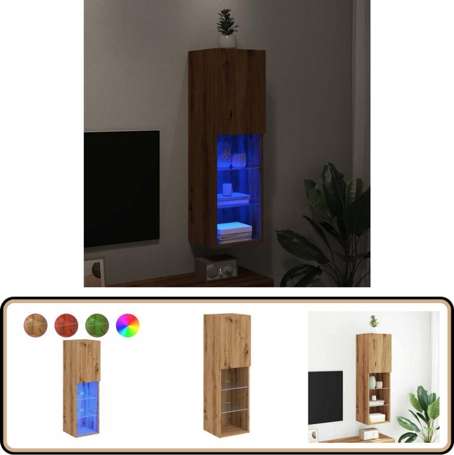 VidaXL Tv-meubel LED-verlichting Artisanaal eiken Tv-meubel Tv-meubelen Tv Kast Opbergkast