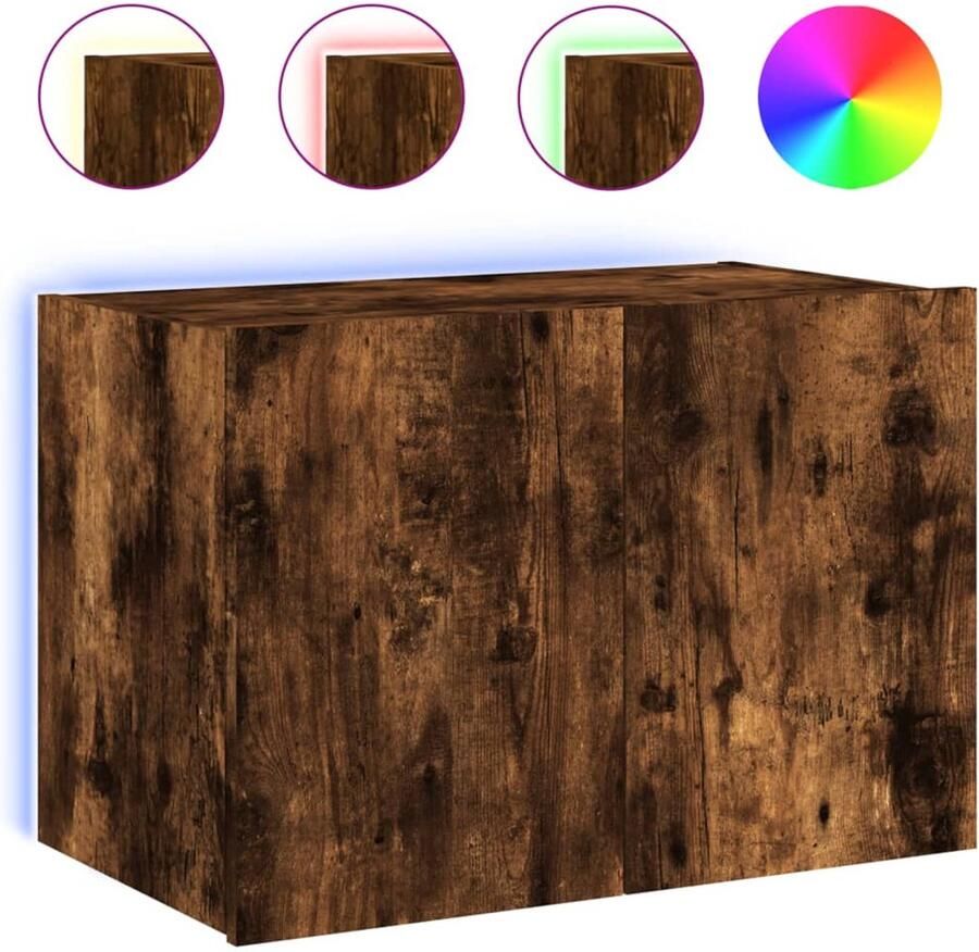 The Living Store Tv-wandmeubel met LED-verlichting 60x35x41 cm gerookt eiken Tv-meubel Tv-standaard Wandmontage Led-verlichting Rgb-verlichting - Foto 2