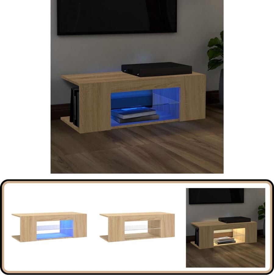 VidaXL Tv-meubel LED-verlichting Sonoma eiken 90x39x30 cm Tv Kast Houten Tv Kast Led Tv Kast Tv Meubels Salontafel Woonkamerdecoratie Sonoma Eiken Bruine Tv Kast Rgb Led Licht