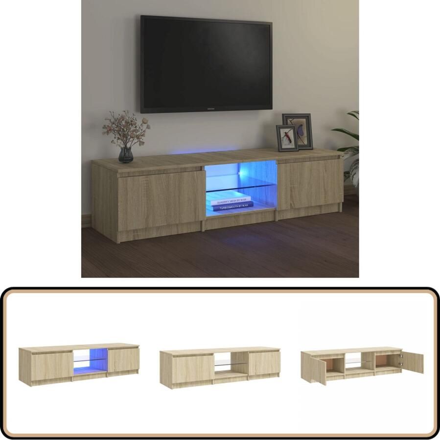 VidaXL Tv-meubel LED-verlichting Sonoma eiken Tv-meubel Salontafel Hfi-kast Led-verlichting Houten Meubilair Bruine Meubelen Modern Tv-meubel
