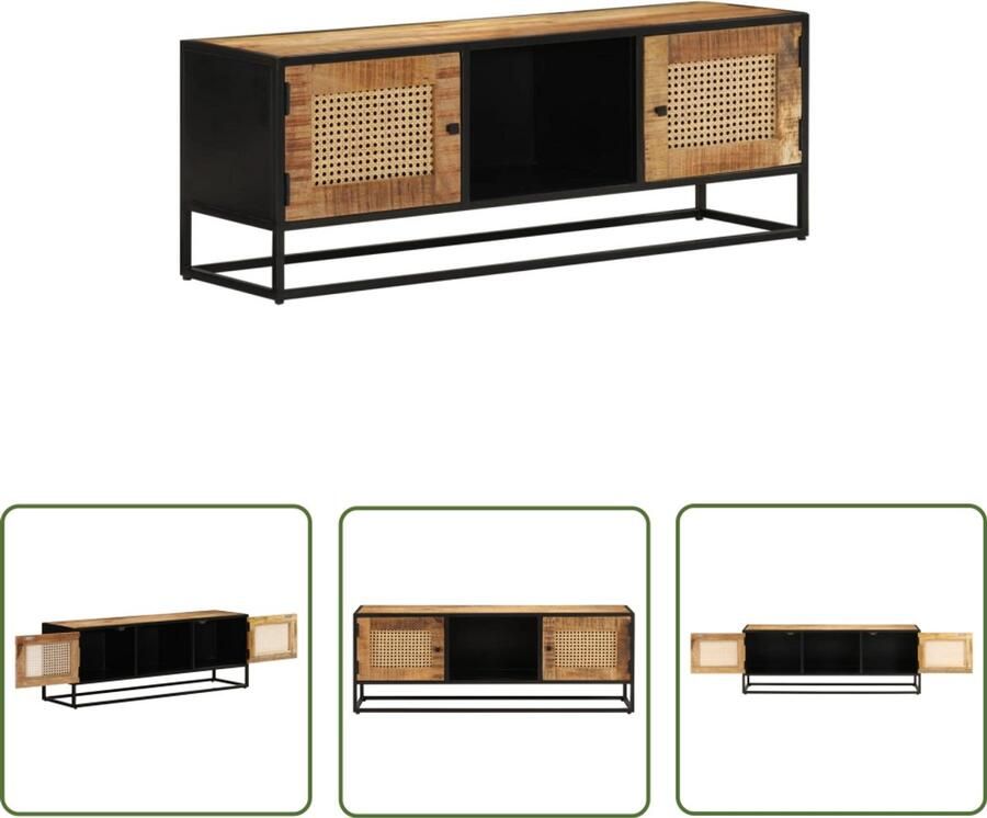 VidaXL Tv-meubel Mangohout 110x30x40 cm Retro Tv Kast Tv Stand Media Kast Mangohouten Tv Kast Tv Meubel Salontafel Woonkamerdecoratie