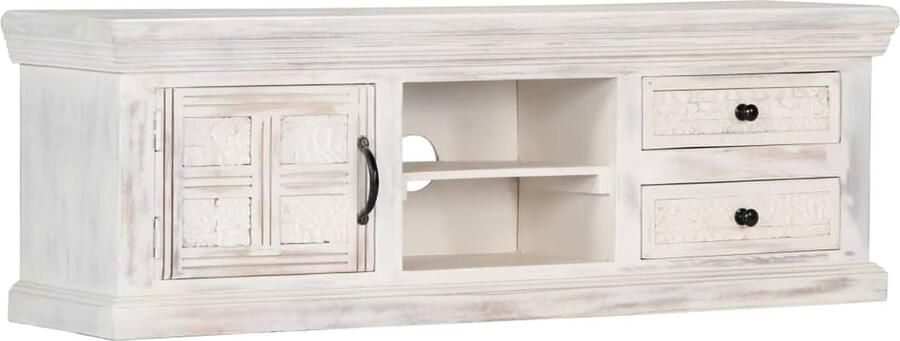 VidaXL Tv-meubel Mangohout 120x30x40 cm Wit Tv-meubel Houten Tv-kast Mangohout Tv-kast Witte Tv-kast Landelijke Tv-kast - Foto 2