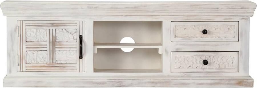 VidaXL Tv-meubel Mangohout 120x30x40 cm Wit Tv-meubel Houten Tv-kast Mangohout Tv-kast Witte Tv-kast Landelijke Tv-kast