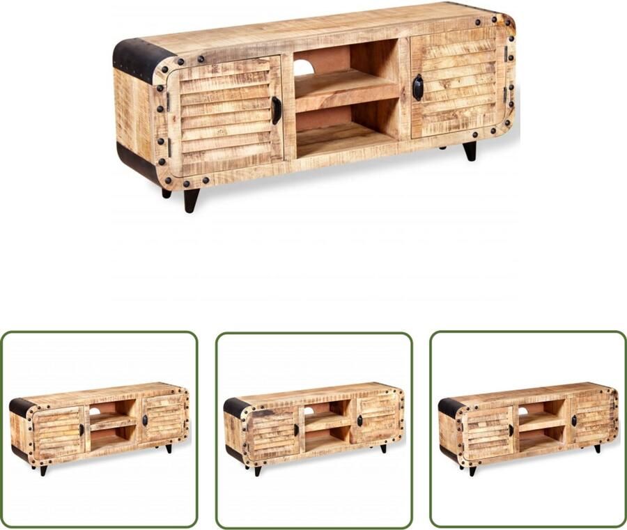 VidaXL Tv-meubel Mangohout 120x30x50 cm Bruin Zwart Tv-meubel Industrieel Tv-meubel Mangohouten Tv-stand Salontafel Mediabox Opslagoplossing Woonaccessoires