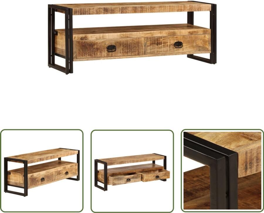 VidaXL Tv-meubel Mangohout 120x35x45 cm 2 Lades Tv Kast Mangohout Tv-meubel Vintage Tv-meubel Salontafel Houten Tv-meubel Mediastand