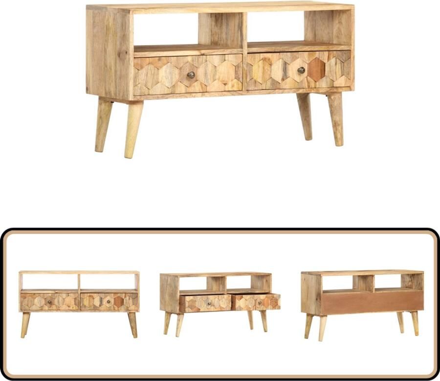 VidaXL Tv-meubel Mangohout 90x30x50 cm 2 deuren Tv-meubel Houten Tv-kast Mangohout Tv-meubel Salontafel Woonkamerdecoratie - Foto 2
