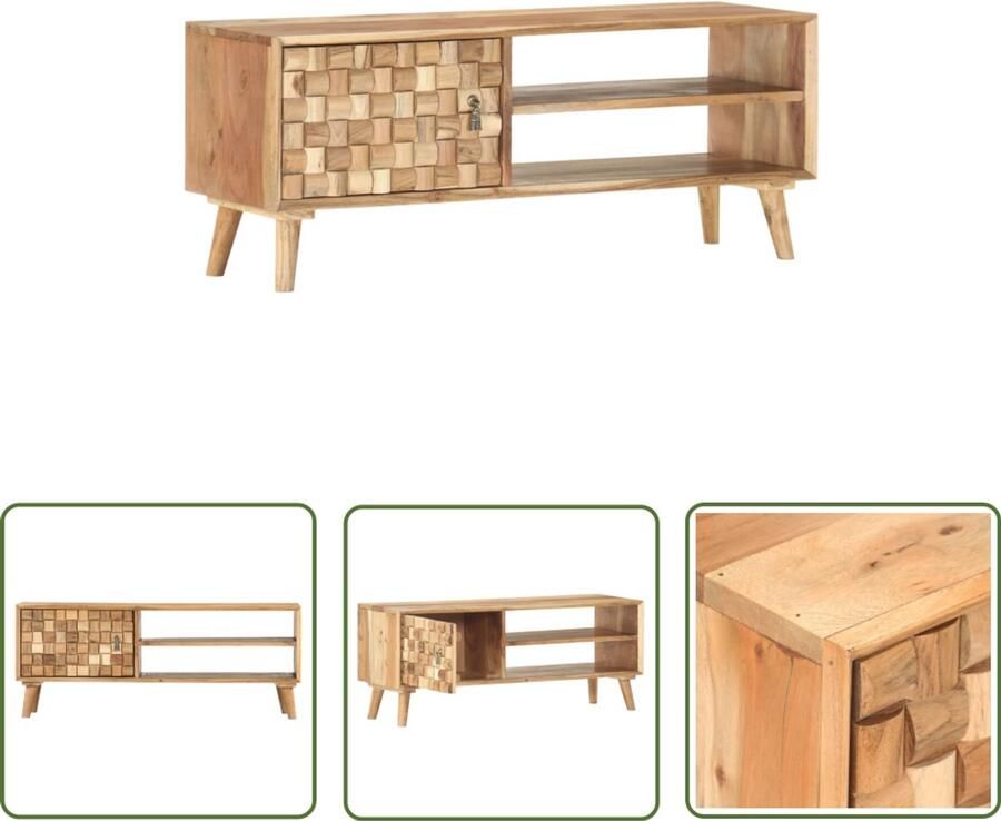 VidaXL Tv-meubel Massief acaciahout 100x35x40 cm Tv-meubel Houten Tv-stand Acacia Meubilair Vintage Tv-meubel Livingroom Furniture Interieurdecor
