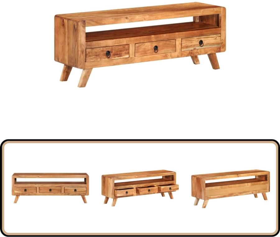 VidaXL Tv-meubel Massief Acaciahout 110x30x40 cm Televisiemeubel Tv Meubilair Acacia Hout Bruin Vintage Stijl