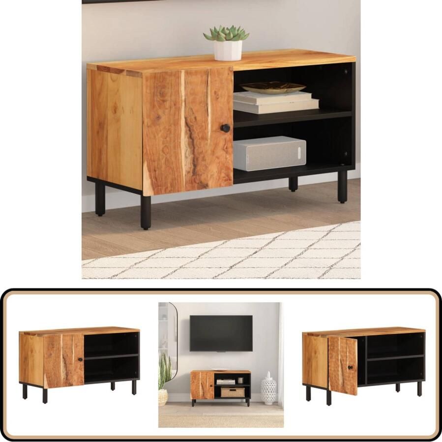 VidaXL Tv-meubel massief acaciahout 80x33x46 cm Tv-meubel Acaciahout Meubilair Houten Tv-standaard Salontafel Livingroom Furniture - Foto 2
