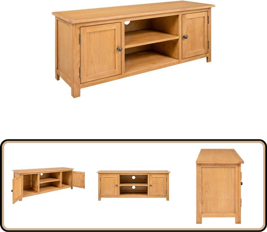 VidaXL Tv-meubel Massief Eikenhout 110x35x44 cm Tv-kast Eikenhouten Tv-standaard Landelijke Tv-meubel Rustic Tv Cabinet TV Meubilair